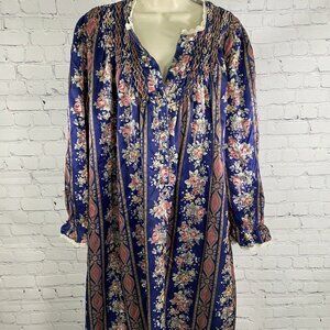 Vintage Romantic Moods Floral Long Ruffle Sleeve Lace Accent Sleep Dress S Small